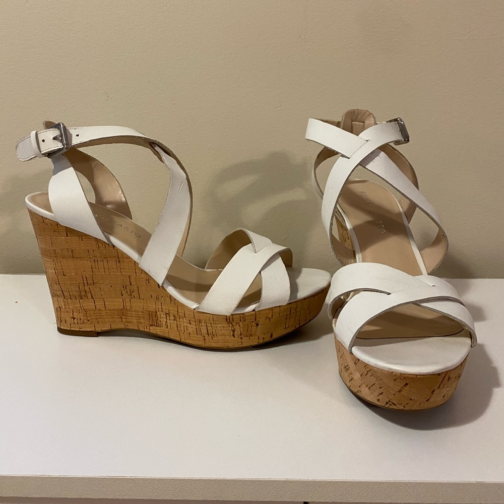 White Wedges with Cork Heel